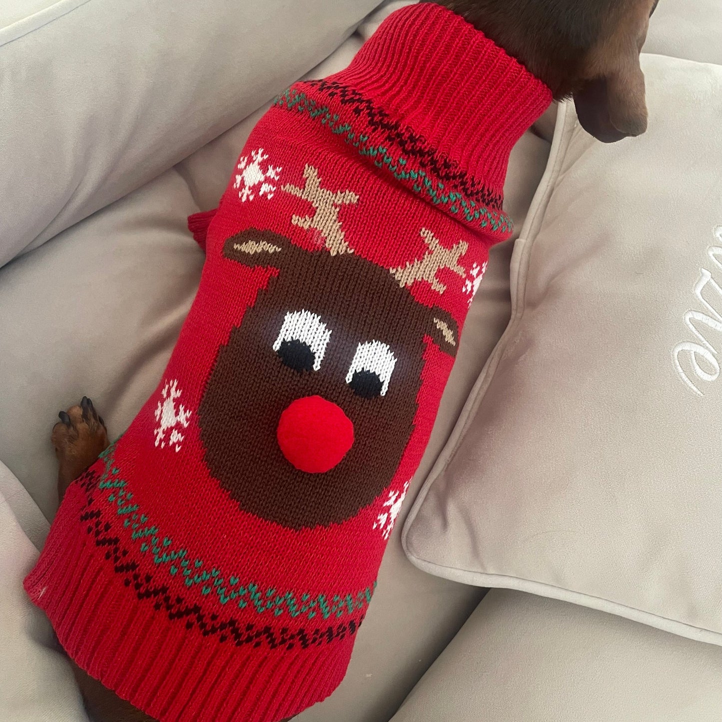 Reindeer Knitted Dog Christmas Jumper