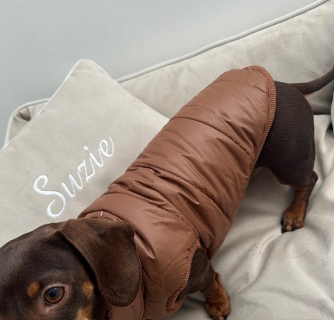 Brown Puffer Dog Jacket – Warm Quilted Winter Coat for Dogs